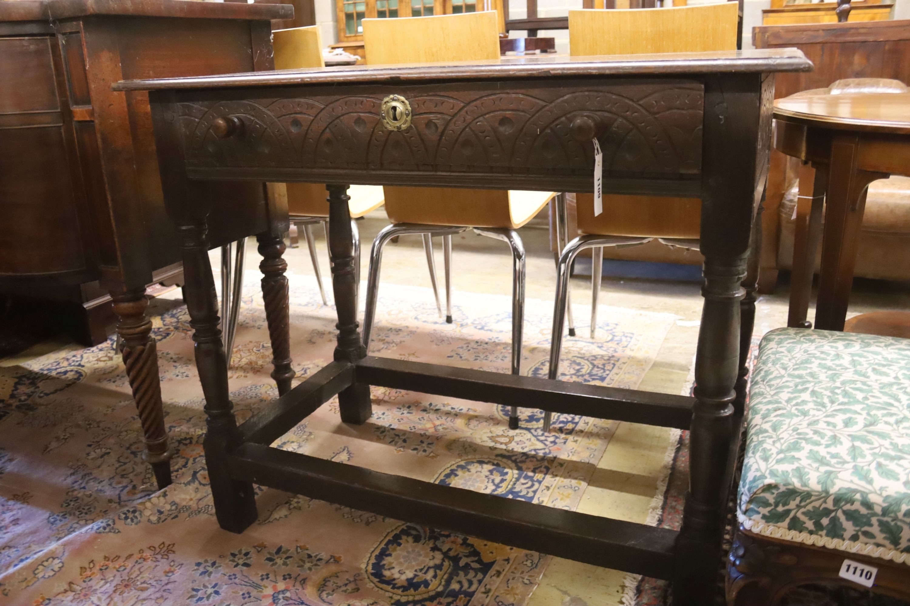 A 17th century oak side table, width 99cm, depth 55cm, height 80cm